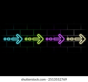 Neon arrows and shapes isolated set. Electricity curves and rounded information blue signpost with soft glow and advertising lights electric symbol of bars and vector casino..