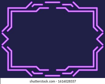 Neon art deco frame. The effect of a neon lamp. Vintage linear border. Design a template for invitations, leaflets and greeting cards. Vector illustration