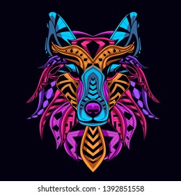 neon art of wolf from abstract pattern 