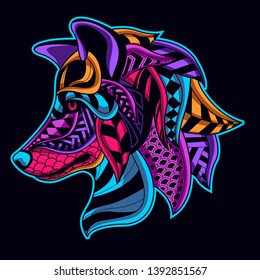 neon art of wolf from abstract pattern 