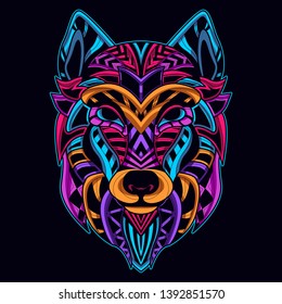 neon art of wolf from abstract pattern 