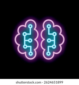 Neon artificial intelligence brain showing circuit board pattern