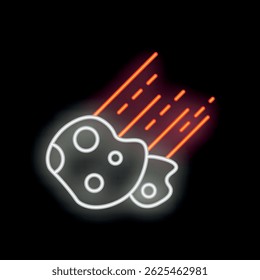 Neon asteroid leaving a fiery trail while flying through the vast expanse of space