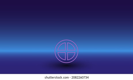Neon astrological earth symbol on a gradient blue background. The isolated symbol is located in the bottom center. Gradient blue with light blue skyline