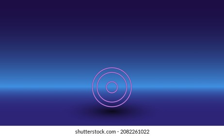 Neon astrological sun symbol on a gradient blue background. The isolated symbol is located in the bottom center. Gradient blue with light blue skyline