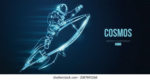 Neon astronaut on the blue background of the moon and space line art. Vector illustration