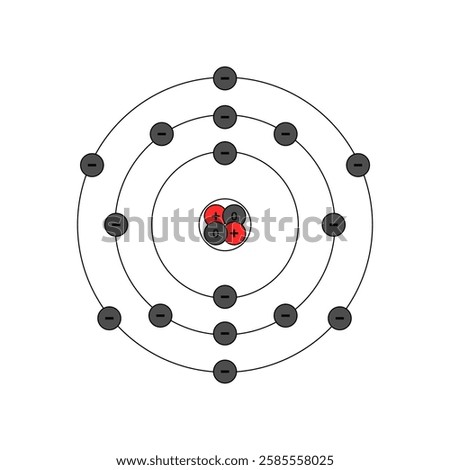 Neon Atom Bohr Model with protons, neutrons, and electrons.