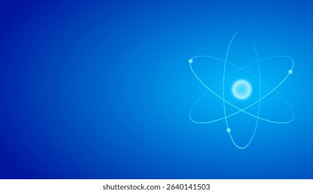 Neon Atom Spin Illustration with Glowing Blue Orbit on Blue Gradient Background