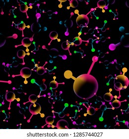 Neon Atomic 3d structure molecular model seamless pattern vector illustration