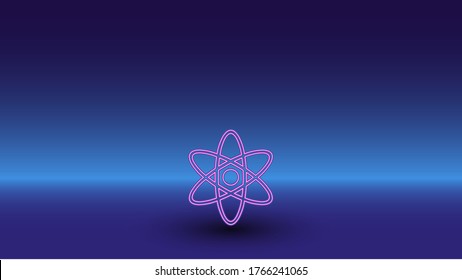 Símbolo neón atómico sobre un fondo azul gradiente. El símbolo aislado está situado en el centro inferior. Azul degradado con horizonte azul claro