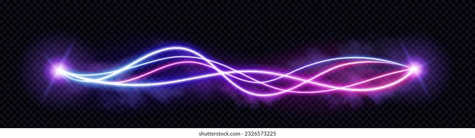 Neon audio voice frequency wave and abstract sound light vector background. Radio pulse effect curve design. Volume music track line vibrant motion illustration. Electronic record led graph chart