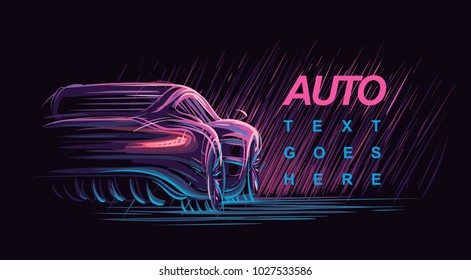 Neon automobile illustration. Vector. 