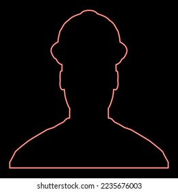 Neon avatar builder architect engineer in helmet view red color vector illustration image flat style light