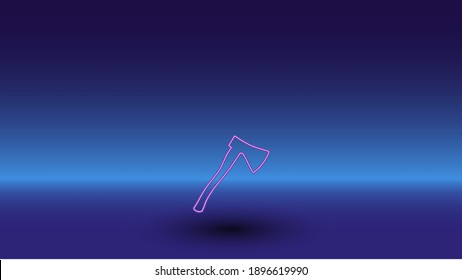 Símbolo Neon ax sobre un fondo azul gradiente. El símbolo aislado está situado en el centro inferior. Azul degradado con horizonte azul claro