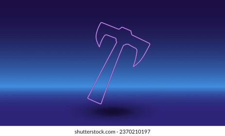 Símbolo Neon ax sobre un fondo azul gradiente. El símbolo aislado está situado en el centro inferior. Azul degradado con horizonte azul claro