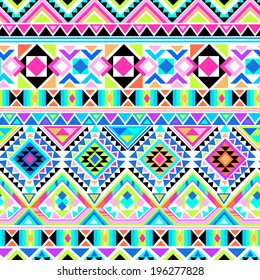 Neon Aztec geometric print ~ seamless vector background