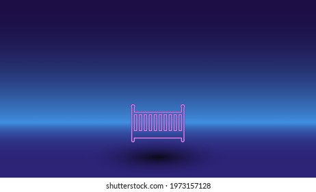 Neon baby cot symbol gradient blue background  The isolated symbol is located in the bottom center  Gradient blue and light blue skyline