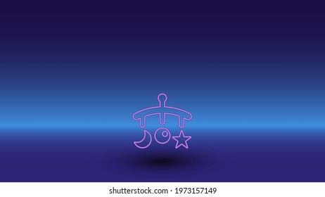 Neon baby mobile symbol gradient blue background  The isolated symbol is located in the bottom center  Gradient blue and light blue skyline