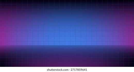 Fondo de neón en estilo de los años 80, ilustración de rejilla láser con piso y puerta blanca brillante. Interior Abstractas del club de discoteca con Star Sky, Plantilla de póster para vaporwave, estilo de música synthwave.
