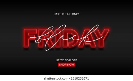 Neon background for Black Friday. Modern neon text symbol for decoration Black Friday sale. Red neon Black Friday signboard for seasonal sales, advertising and social media.