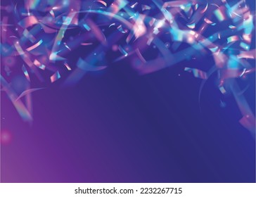 Neon Background. Carnival Texture. Shiny Banner. Purple Laser Tinsel. Light Glare. Crystal Foil. Luxury Art. Disco Carnaval Backdrop. Blue Neon Background