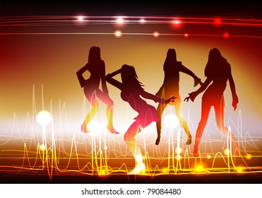 neon background with dancing girls