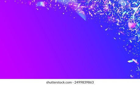 Neon Background. Foil Concept. Carnaval Confetti. Pink Light Glitter. Digital Flag. Celebrate Effect. Art Holographic Serpentine. Falling Tinsel. Purple Neon Background