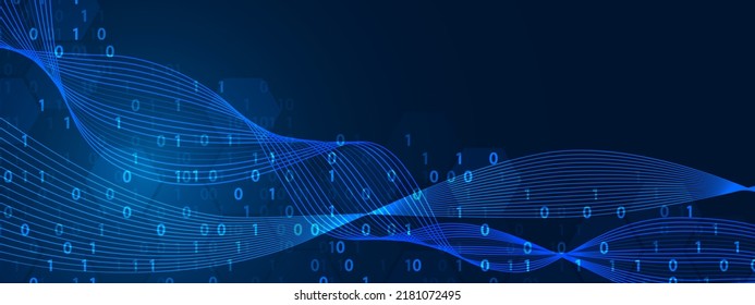 Marco de fondo neón. Diseño de onda digital brillante. Seguridad de la información. Textura de la conexión de líneas, puntos, ceros, unos. Sistema binario. Tecnología de pancartas, negocios, logo, redes sociales. Vector.