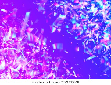 Neon Background. Glamour Art. Rainbow Tinsel. Party Prismatic Serpentine. Carnival Glare. Luxury Foil. Blue Laser Effect. Retro Banner. Purple Neon Background