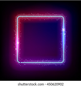 Neon background glow shine abstract vector illustration. Electric neon frame with sparkles. Good for poster banner ad cover design.