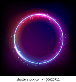 Neon background glow shine abstract vector illustration. Electric neon frame with sparkles. Good for poster banner ad cover design.