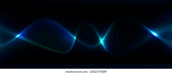 Neon background with glowing lines of light curling through with crossing each other. Cosmic and science abstract banner and cover. Vector illustration.