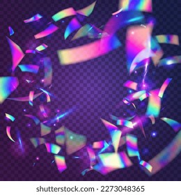 Neon Background. Laser Banner. Glitter Art. Party Festival Wallpaper. Transparent Tinsel. Kaleidoscope Sparkles. Holiday Foil. Purple Retro Effect. Blue Neon Background