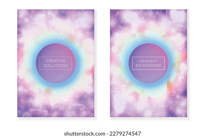 Neon Background. Magic Layout. Summer Flyer. Light Pearlescent Magazine. Hipster Fluid. Blue Shiny Texture. Abstract Design. Memphis Dots. Violet Neon Background