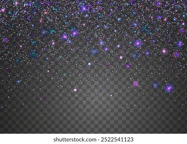 Neon Background. Modern Design. Festive Serpentine. Falling Ribbon. Transparent Confetti. Disco Concept. Happy Abstract Explosion. Pink Laser Paper. Purple Neon Background