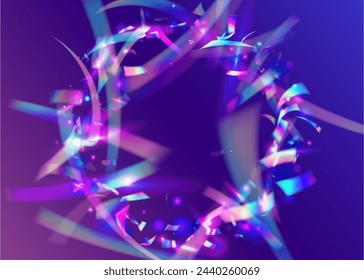 Neon Background. Pink Foil Burst. Happy Iridescent Serpentine. Disco Confetti. Glare Template. Rainbow Design. Falling Flag. Festive Effect. Blue Neon Background