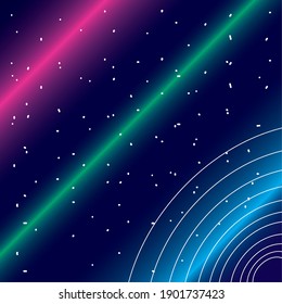 Fondo neón con líneas verdes rosas y diseño de círculos, publicidad de decoración y tema luminoso fluorescente Ilustración vectorial