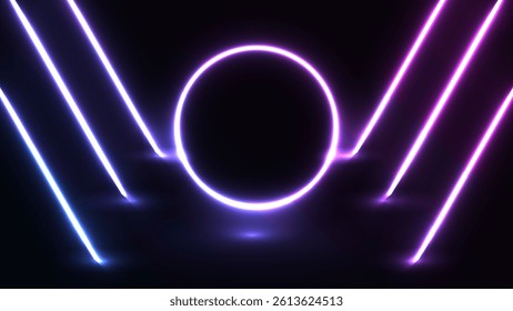 Neon background with zoom effect. Illustration of spreading lines shiny effects for ecommerce signs retail shopping. Abstract light rays background