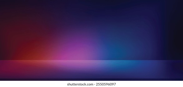 Fondo de neón, azul degradado, púrpura, rosa, color naranja de la pared y el podio 3d para el diseño del Producto. Vector Studio plataforma de visualización de fondo con luz para la Tecnología, futuro futurista Anuncio del ciberespacio