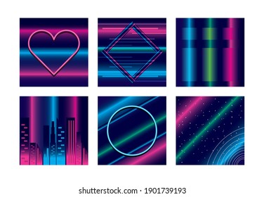 Neon-Hintergründe Set-Design, Dekoration Werbung und Leuchtenthema Vektorgrafik