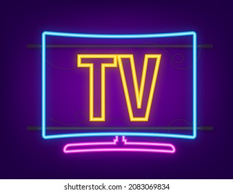 Neon Backlight Tv. LCD TV. Television Sign. Smart Device. Vector Stock Illustration