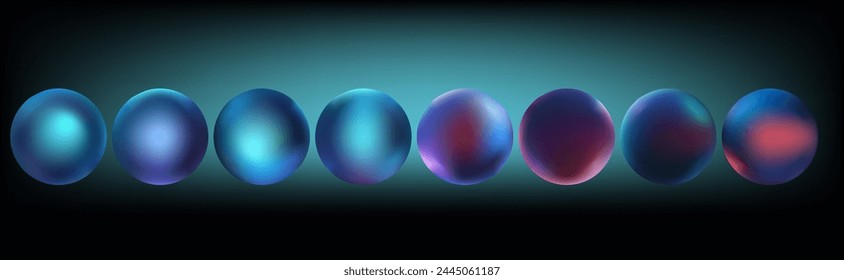 Neon ball, solid circle. Glossy glowing sphere. Geometric figure of blue color, turquoise light. Reflection on the ball, magical shape, matte effect. Shiny globe balloon in space. Vector illustration 