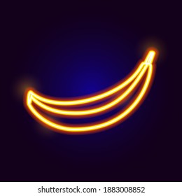 Neon Banana Icon. Vector Illustration of Food Object.