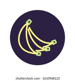 Neon bananas inside black circle design, Decoration advertising light lamp retro glowing art bright and fluorescent theme Vector illustration