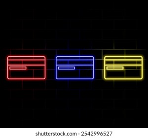 Conjunto de iconos de tarjeta bancaria de neón. Signo de métodos de pago. Ilustración vectorial.