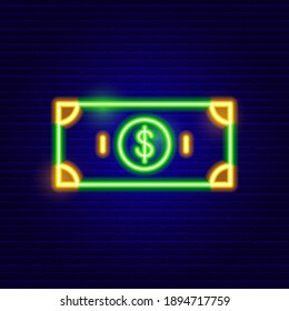 Icono Neon Banknote. Ilustración vectorial del objeto de finanzas.