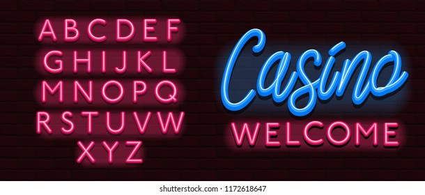 Neon Banner alphabet font bricks wall casino