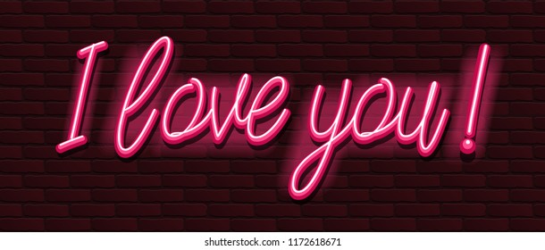 Neon Banner alphabet font bricks wall love you