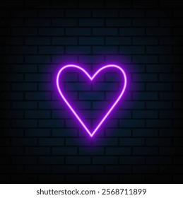 Neon banner heart isolated on dark transparent background. Vector illustration.
