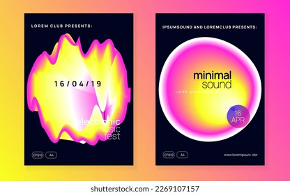 Neon Banner. Modern Glitch For Cover. Wave Techno Fest. Futuristic Pattern For Magazine Vector. Electro And Show Design. Pink And Yellow Neon Banner
